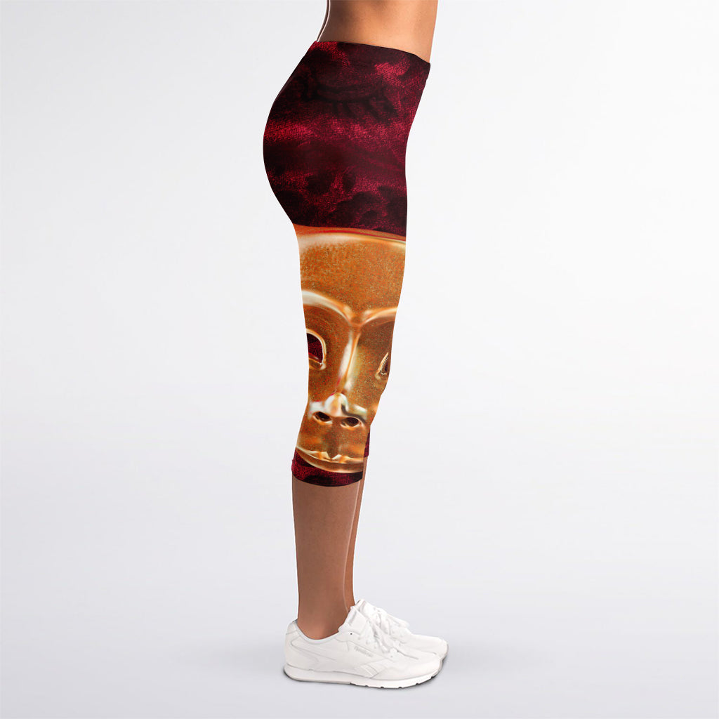 Comedy And Tragedy Theater Masks Print Women's Capri Leggings