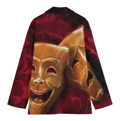 Comedy And Tragedy Theater Masks Print Women's Cotton Blazer