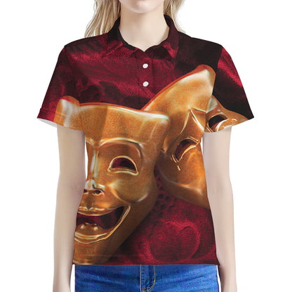 Comedy And Tragedy Theater Masks Print Women's Polo Shirt
