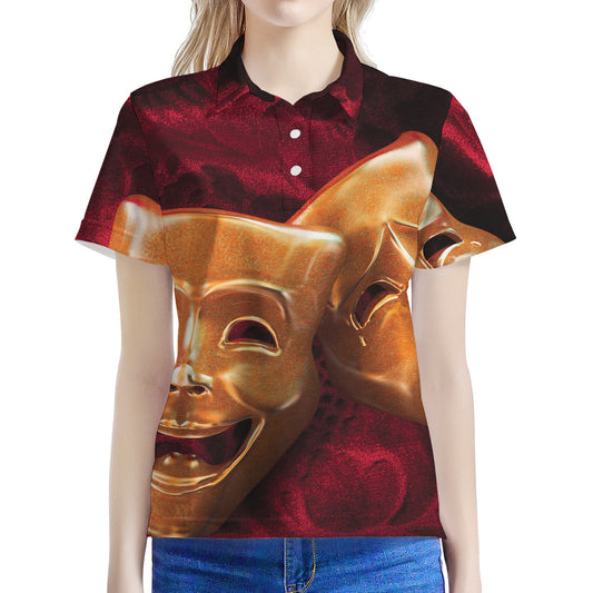 Comedy And Tragedy Theater Masks Print Women's Polo Shirt