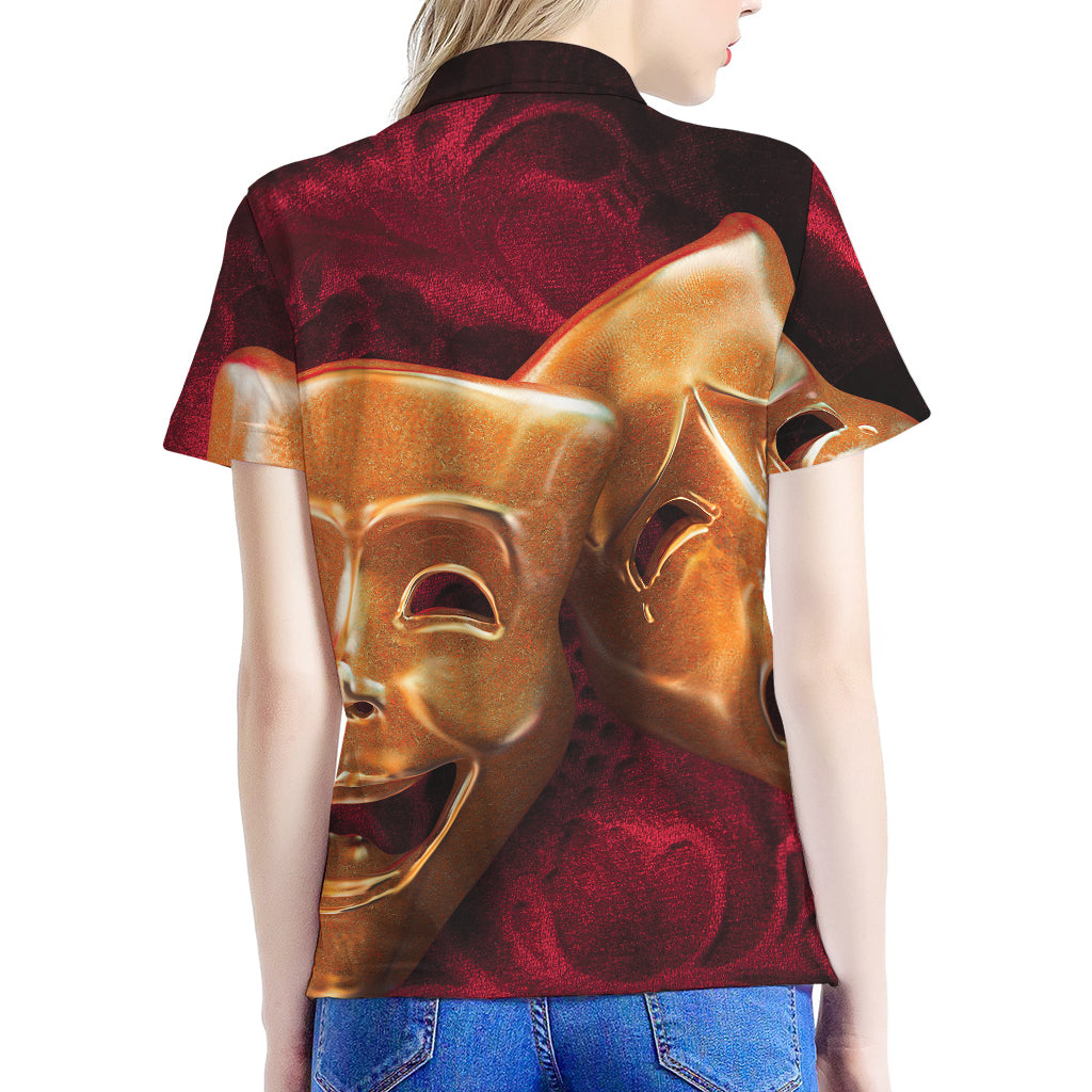 Comedy And Tragedy Theater Masks Print Women's Polo Shirt