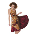 Comedy And Tragedy Theater Masks Print Sleeveless Knee Length Dress