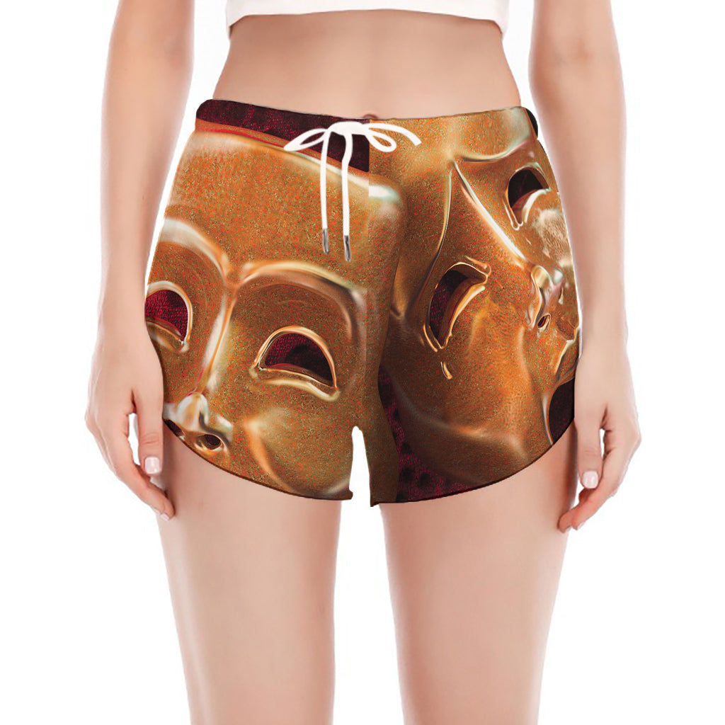Comedy And Tragedy Theater Masks Print Women's Split Running Shorts
