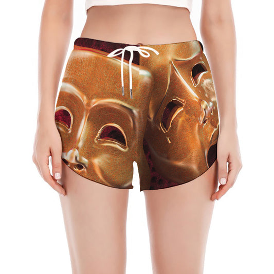 Comedy And Tragedy Theater Masks Print Women's Split Running Shorts