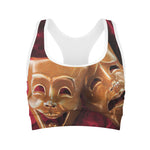 Comedy And Tragedy Theater Masks Print Women's Sports Bra