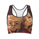 Comedy And Tragedy Theater Masks Print Women's Sports Bra