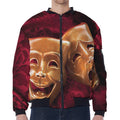 Comedy And Tragedy Theater Masks Print Zip Sleeve Bomber Jacket