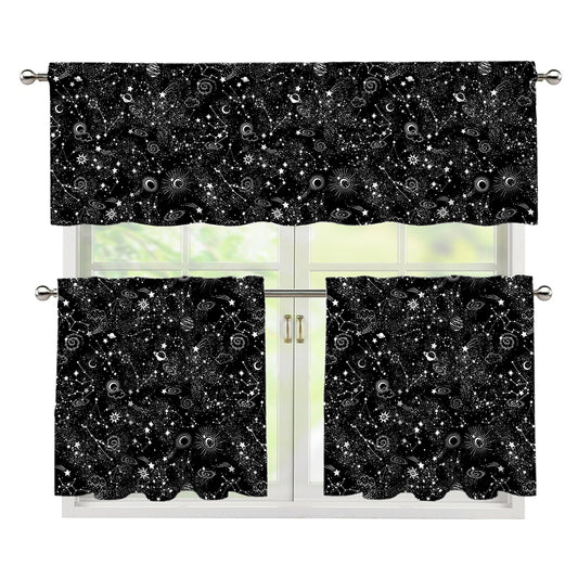 Constellation Galaxy Pattern Print 3 Piece Kitchen Curtains