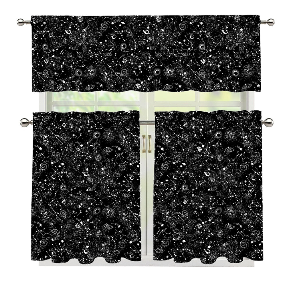 Constellation Galaxy Pattern Print 3 Piece Kitchen Curtains