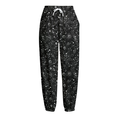 Constellation Galaxy Pattern Print Fleece Lined Knit Pants