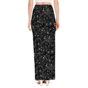 Constellation Galaxy Pattern Print High Slit Maxi Skirt