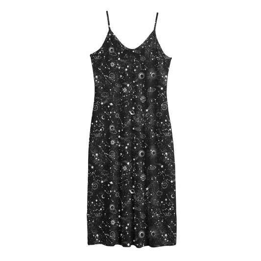 Constellation Galaxy Pattern Print Jersey Midi Cami Dress