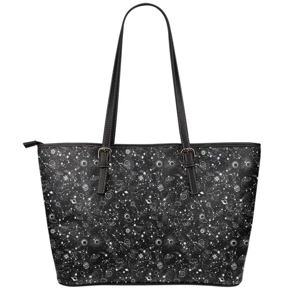 Constellation Galaxy Pattern Print Leather Tote Bag