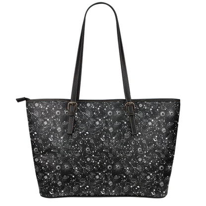 Constellation Galaxy Pattern Print Leather Tote Bag