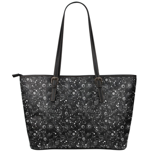 Constellation Galaxy Pattern Print Leather Tote Bag
