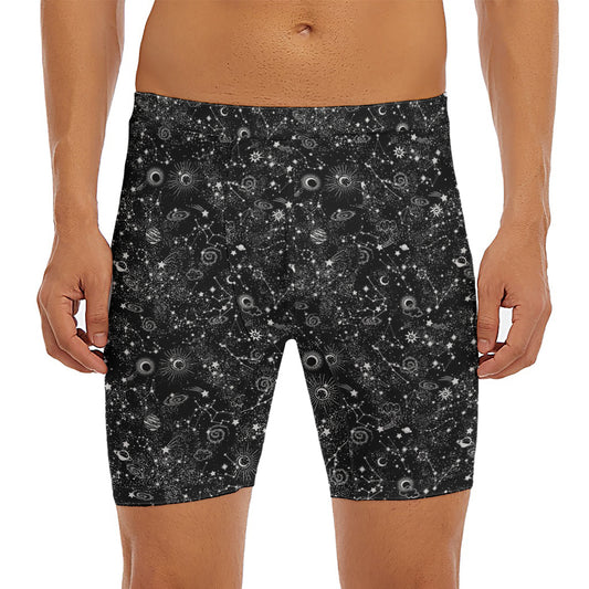 Constellation Galaxy Pattern Print Men's Long Boxer Briefs