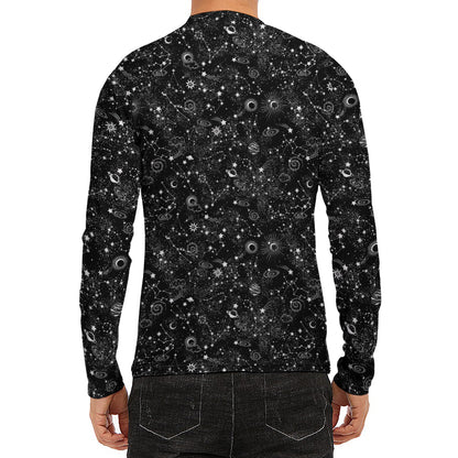 Constellation Galaxy Pattern Print Men's Long Sleeve Rash Guard