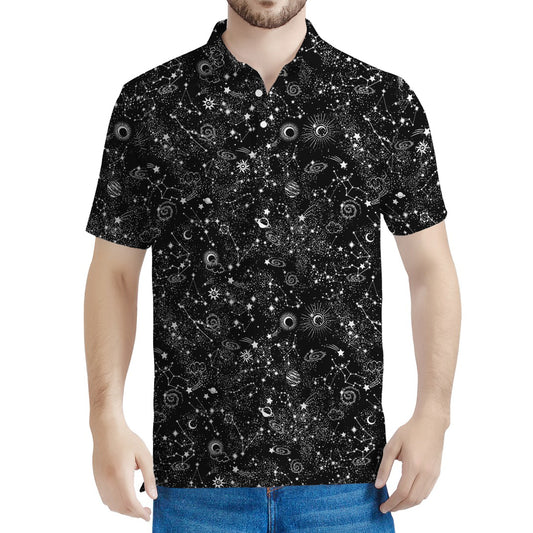 Constellation Galaxy Pattern Print Men's Polo Shirt