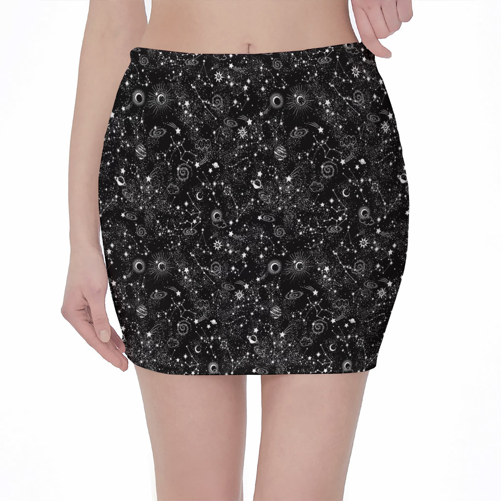 Constellation Galaxy Pattern Print Pencil Mini Skirt
