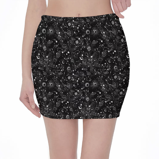 Constellation Galaxy Pattern Print Pencil Mini Skirt