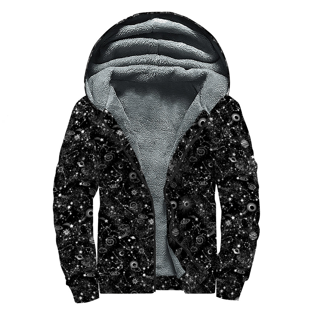 Constellation Galaxy Pattern Print Sherpa Lined Zip Up Hoodie