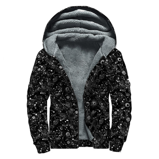 Constellation Galaxy Pattern Print Sherpa Lined Zip Up Hoodie