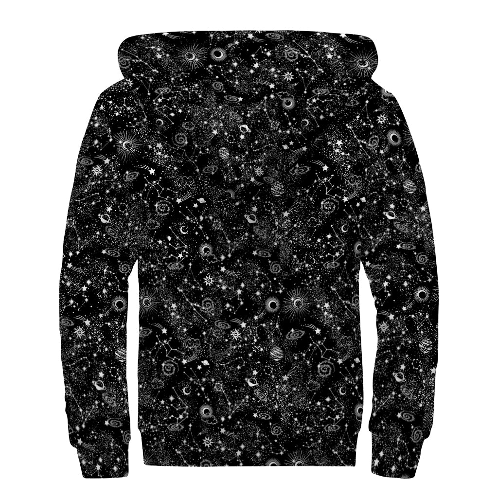 Constellation Galaxy Pattern Print Sherpa Lined Zip Up Hoodie