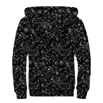 Constellation Galaxy Pattern Print Sherpa Lined Zip Up Hoodie