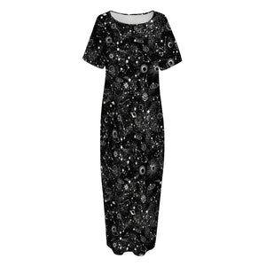 Constellation Galaxy Pattern Print Short Sleeve Long Nightdress