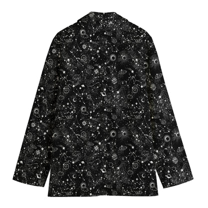 Constellation Galaxy Pattern Print Women's Cotton Blazer