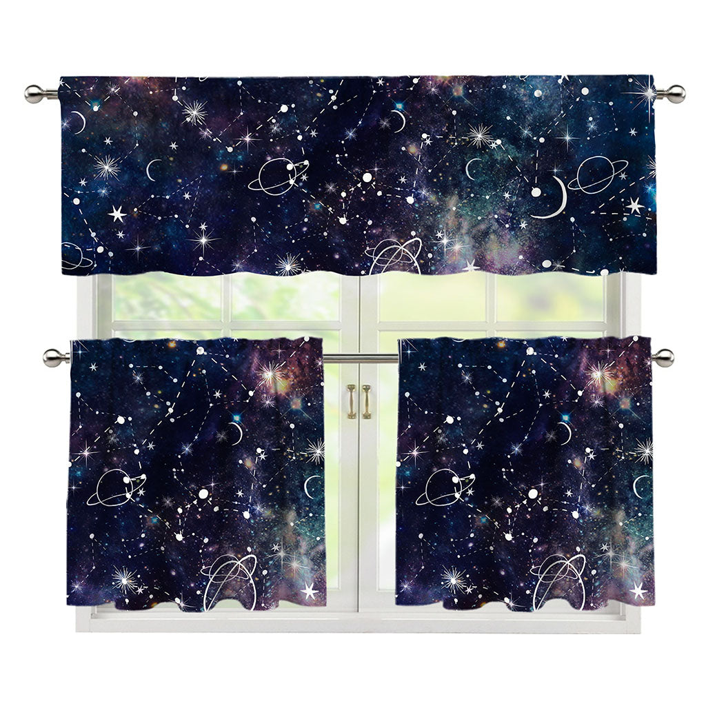 Constellation Galaxy Space Print 3 Piece Kitchen Curtains