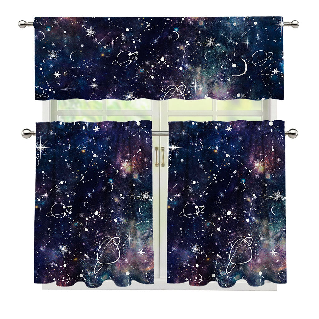 Constellation Galaxy Space Print 3 Piece Kitchen Curtains