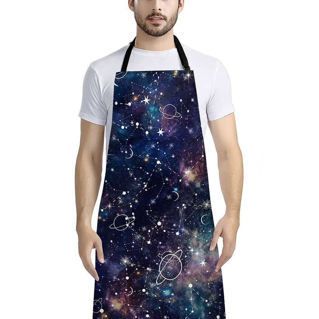 Constellation Galaxy Space Print Bib Apron With Pocket