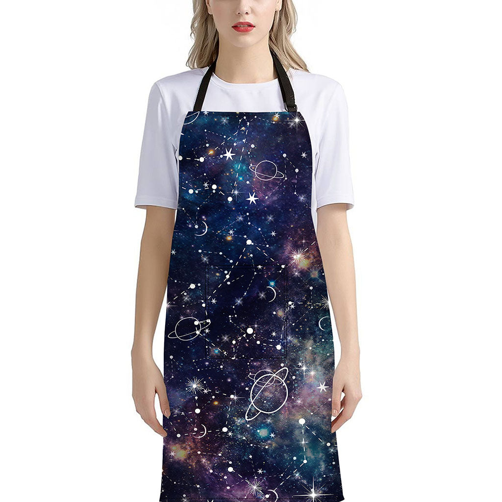 Constellation Galaxy Space Print Bib Apron With Pocket