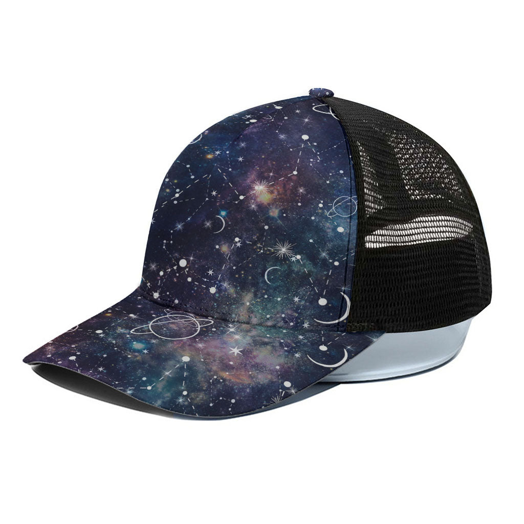 Constellation Galaxy Space Print Black Mesh Trucker Cap