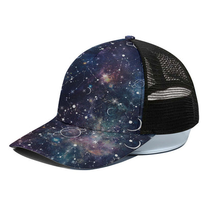 Constellation Galaxy Space Print Black Mesh Trucker Cap
