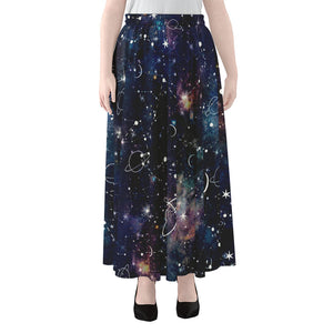 Constellation Galaxy Space Print Chiffon Maxi Skirt