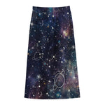Constellation Galaxy Space Print Cotton Front Slit Maxi Skirt