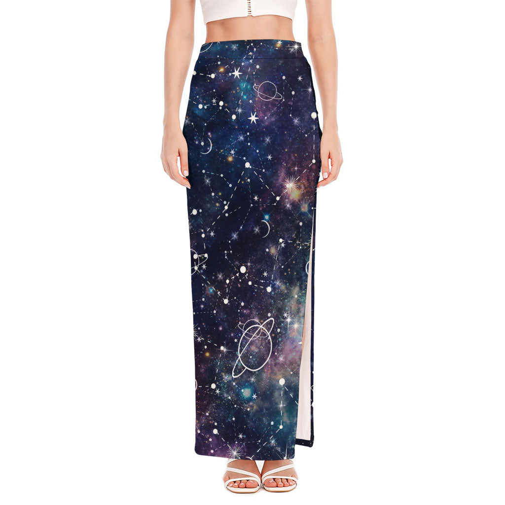 Constellation Galaxy Space Print High Slit Maxi Skirt