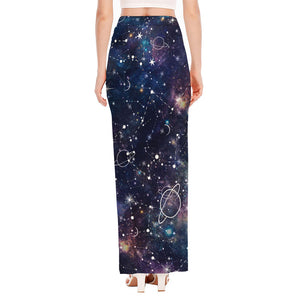 Constellation Galaxy Space Print High Slit Maxi Skirt