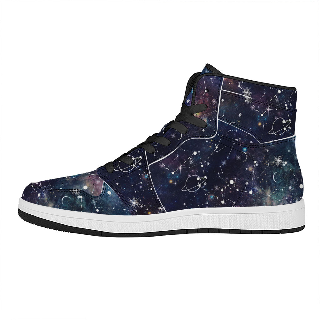 Constellation Galaxy Space Print High Top Leather Sneakers