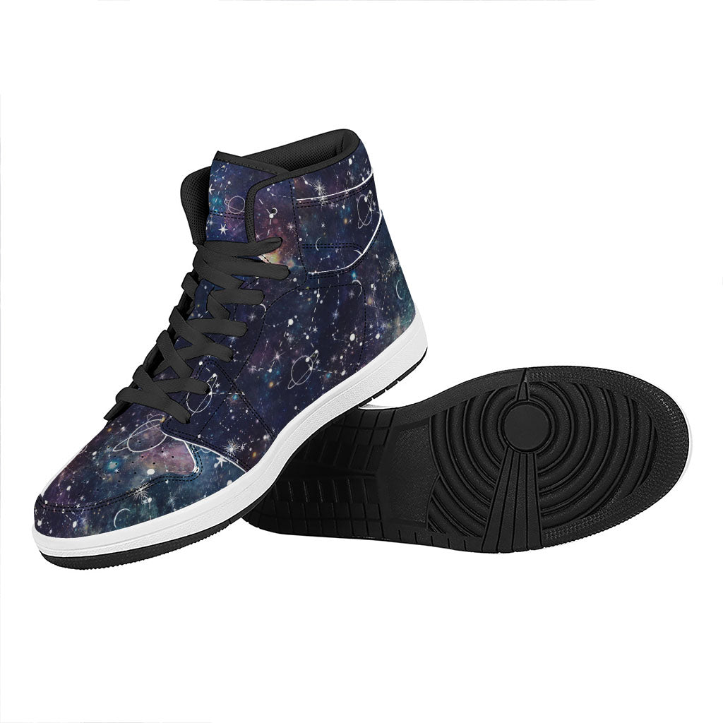 Constellation Galaxy Space Print High Top Leather Sneakers