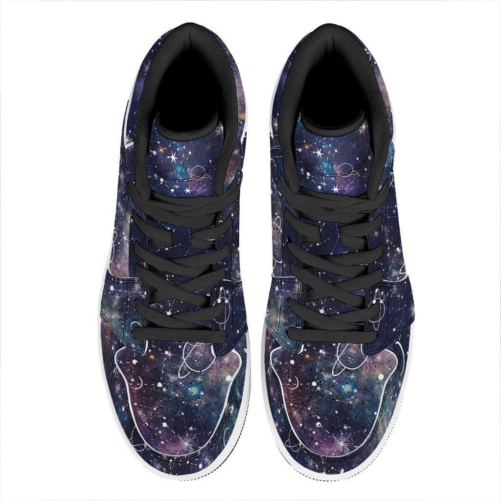 Constellation Galaxy Space Print High Top Leather Sneakers