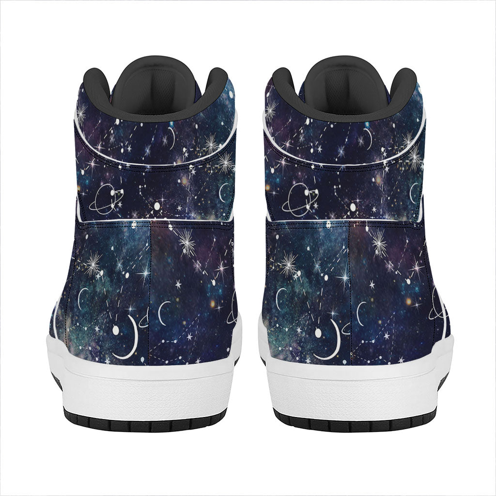 Constellation Galaxy Space Print High Top Leather Sneakers