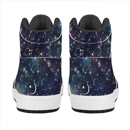 Constellation Galaxy Space Print High Top Leather Sneakers
