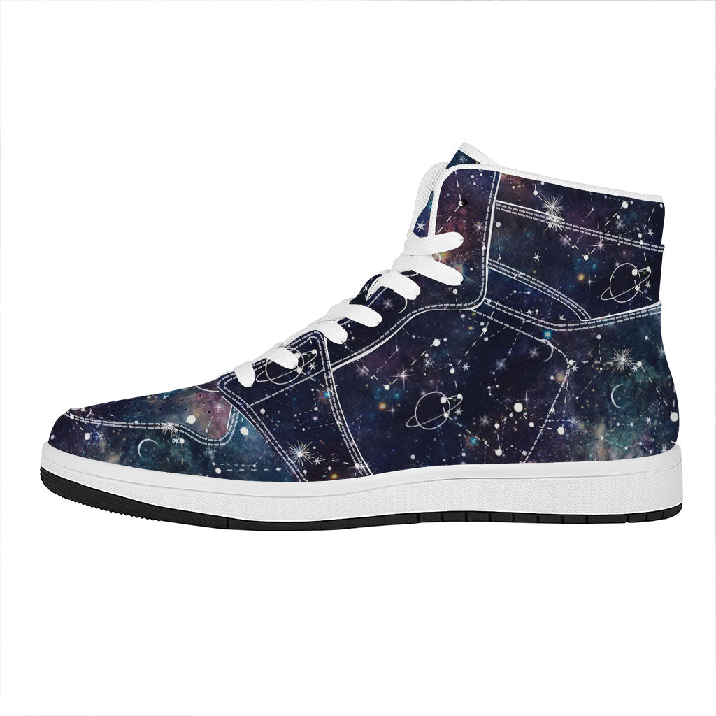 Constellation Galaxy Space Print High Top Leather Sneakers