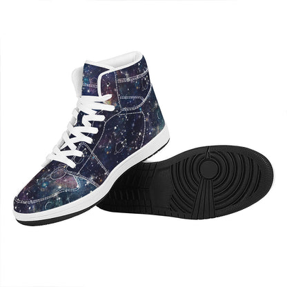 Constellation Galaxy Space Print High Top Leather Sneakers
