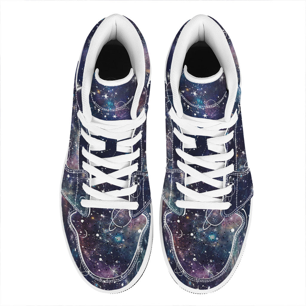 Constellation Galaxy Space Print High Top Leather Sneakers