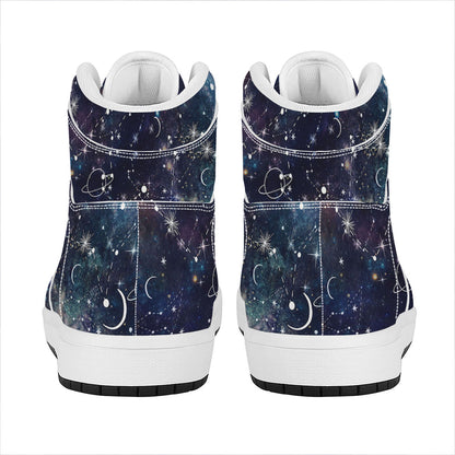 Constellation Galaxy Space Print High Top Leather Sneakers