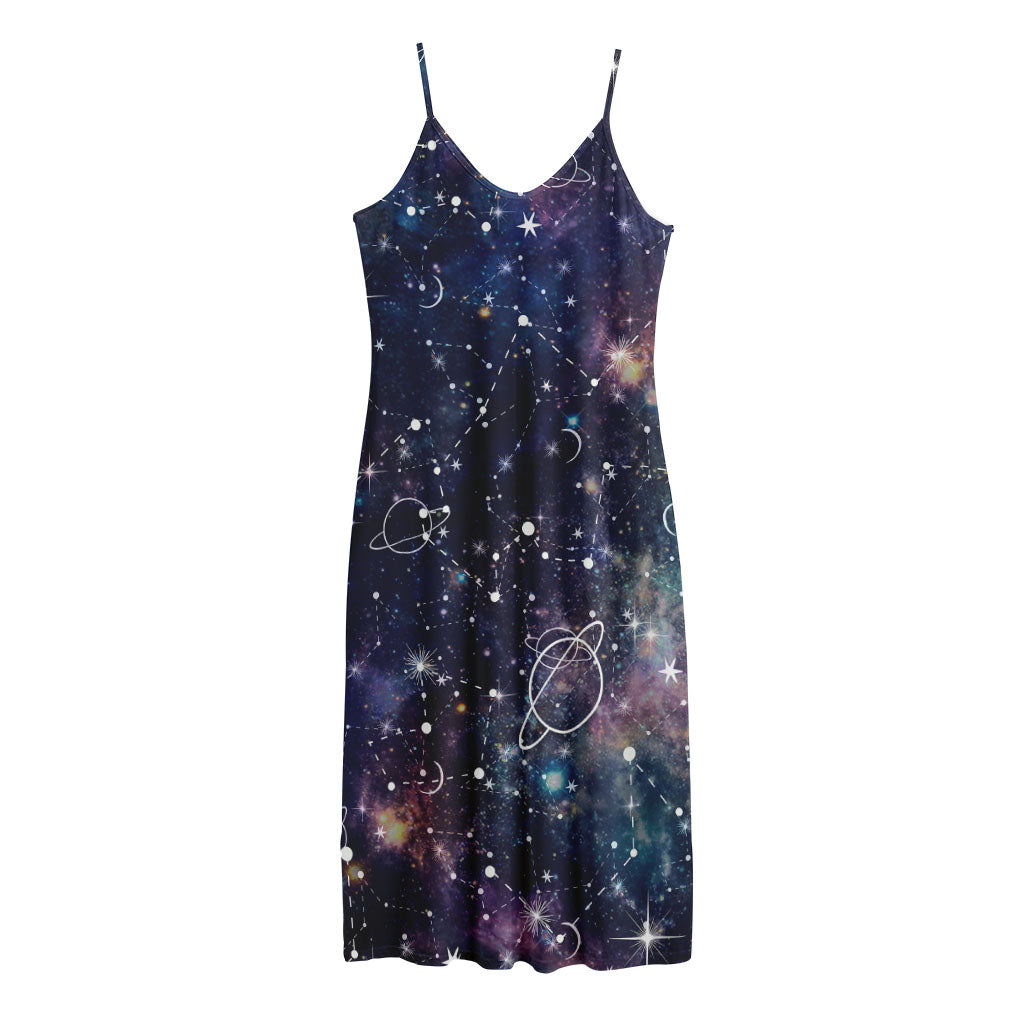 Constellation Galaxy Space Print Jersey Midi Cami Dress